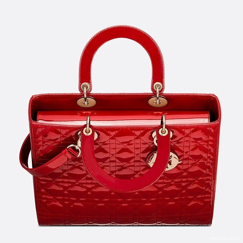 Cheap Calfskin Patent Red Bag Large Gold Lady Cannage Dior 0725 Luxury